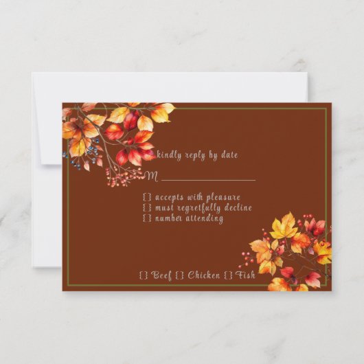 Mooie herfst bladeren en bessen herfst bruiloft RSVP kaartje (Achterkant)