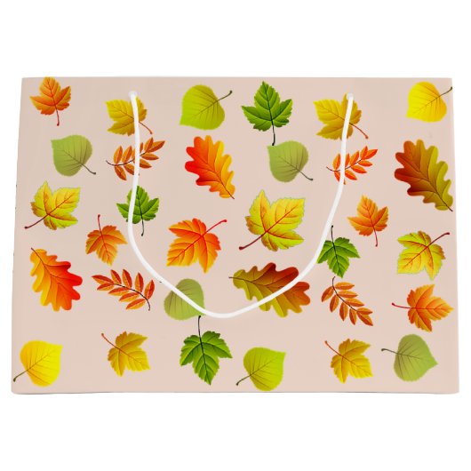 Mooie herfst-bladeren op beige groot cadeauzakje (Voorkant)