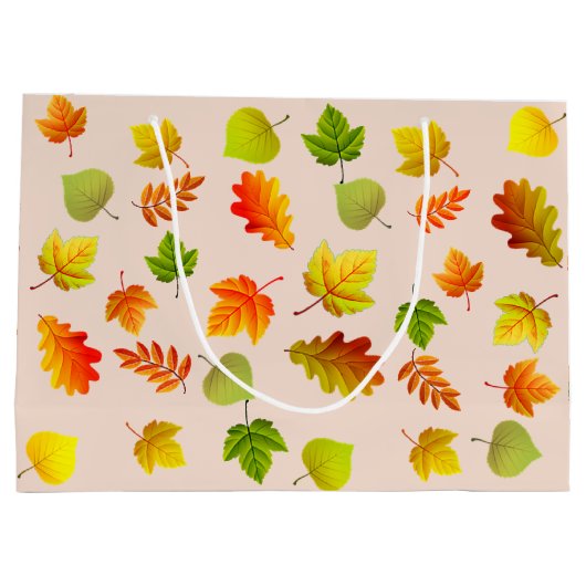 Mooie herfst-bladeren op beige groot cadeauzakje (Achterkant)