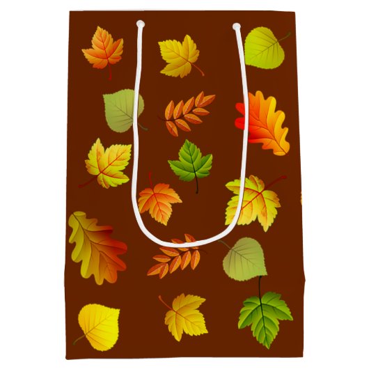 Mooie herfst-bladeren op bruin medium cadeauzakje (Achterkant)
