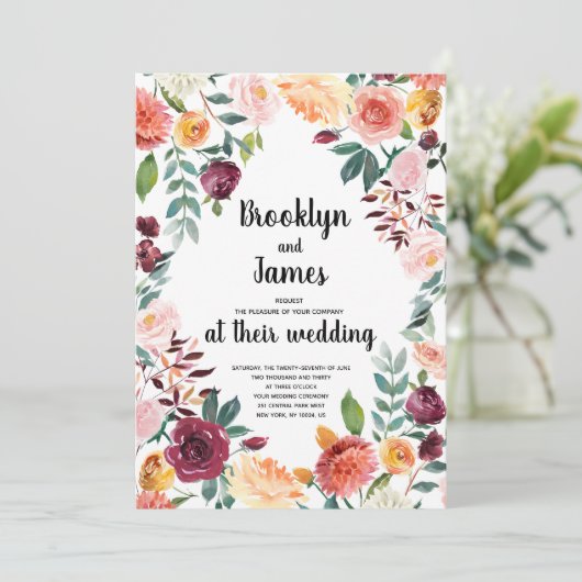 Mooie Herfst bloemen kalligrafie bruiloft nodigt u Kaart (Staand voorkant)