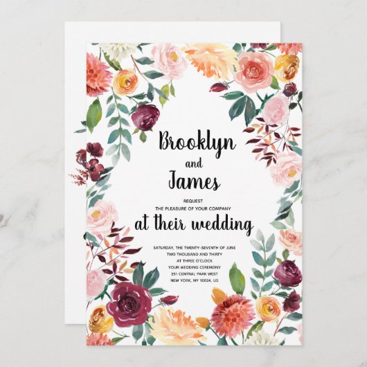 Mooie Herfst bloemen kalligrafie bruiloft nodigt u Kaart (Voorkant / Achterkant)