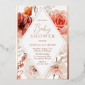 Mooie Herfst Bloemen & Roos Goud Baby shower Folie Uitnodiging (Voorkant)