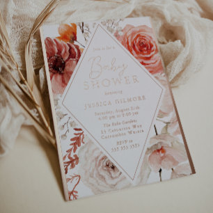 Mooie Herfst Bloemen & Roos Goud Baby shower Folie Uitnodiging