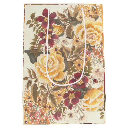 Mooie herfst bloemencadeau tas medium cadeauzakje (Achterkant)