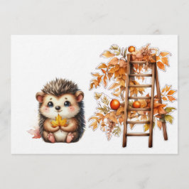 Mooie herfst egel met oogstlad illustratie kaart