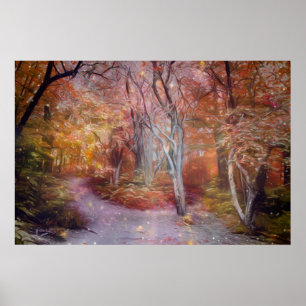Mooie herfst fantasie kunst bos pad poster