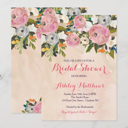 Mooie Herfst Floral Baby shower Invitation, Baby Kaart (Voorkant / Achterkant)