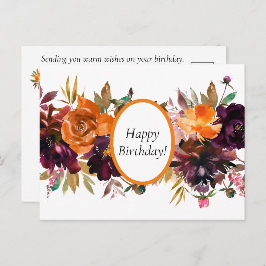 Mooie Herfst kleur Floral Birthday Briefkaart (Voorkant / Achterkant)