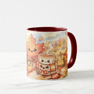 Mooie herfst koffiekop en espenblad mok
