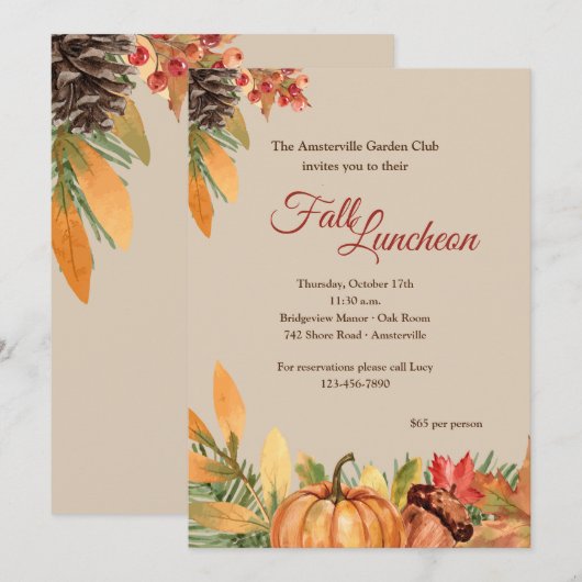 Mooie Herfst Luncheon Kaart (Voorkant / Achterkant)