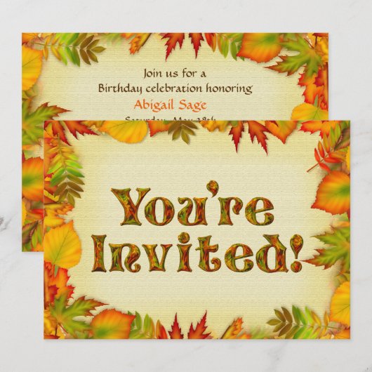 Mooie Herfst/najaar uitnodiging van Birthday (Voorkant / Achterkant)