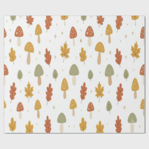Mooie herfst paddenstoel en bladeren inpakpapier