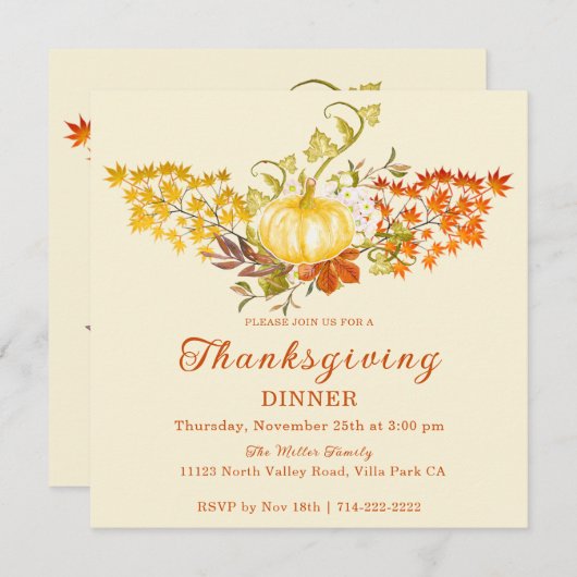 Mooie Herfst pompoen en val bladeren Kaart (Voorkant / Achterkant)