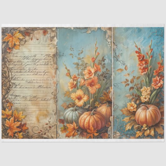 Mooie Herfst Pumkins met  Frans Script Tissuepapier (Voorkant)