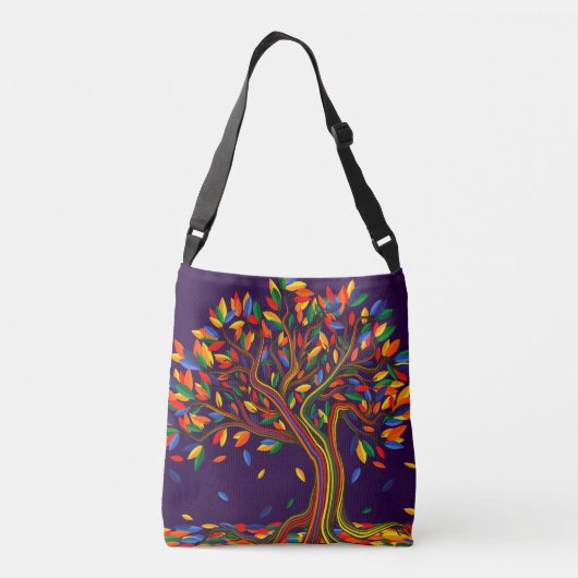 Mooie herfst regenboog boom paarse herfst thanksgi crossbody tas (Achterkant)