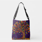 Mooie herfst regenboog boom paarse herfst thanksgi crossbody tas (Voorkant)