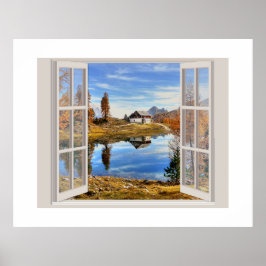 Mooie Herfst Scene bekeken door een open raam Poster