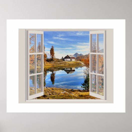 Mooie Herfst Scene bekeken door een open raam Poster (Voorkant)