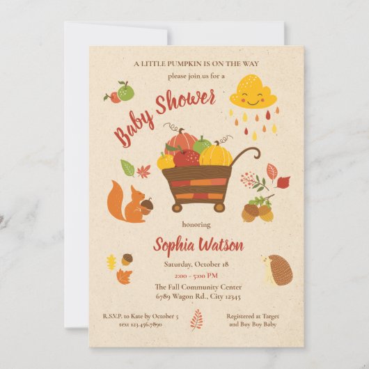 Mooie herfst scène pompoen baby shower kaart (Voorkant)