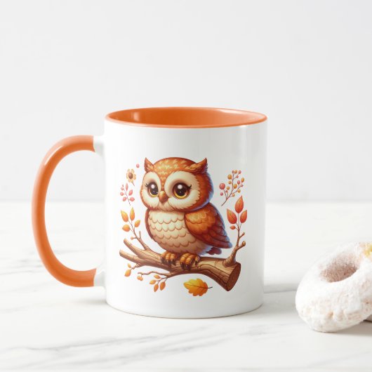 Mooie herfst seizoens uil monogram mok (Met donut)