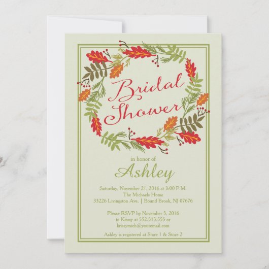 Mooie herfst Wreath Wedding Shower Kaart (Voorkant)