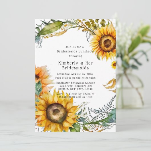 Mooie Herfst Zonnebloem Bruidsmeisjes Luncheon Kaart (Staand voorkant)