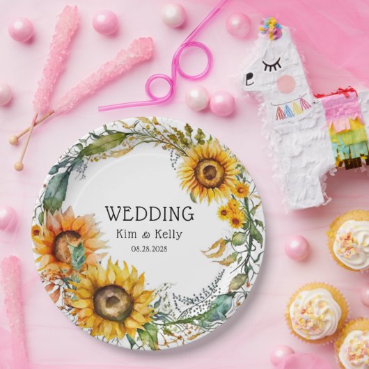 Mooie Herfst Zonnebloemen Airy Krans Bruiloft Papieren Bordje (Feest)