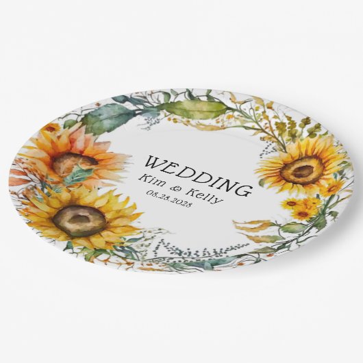 Mooie Herfst Zonnebloemen Airy Krans Bruiloft Papieren Bordje (Gekanteld)