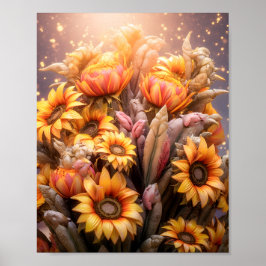 Mooie Herfst Zonnebloemen Bloeiende Gele Bloemen Poster