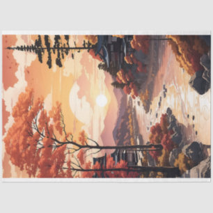 Mooie herfst zonsondergang aan de rivier tissuepapier