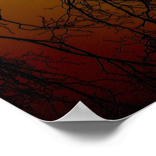 Mooie herfst zonsopgang achter bladloze bomen poster (Hoek)