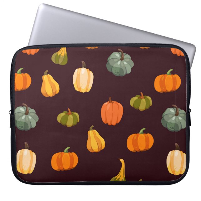 Mooie herfstachtergrond met kleurrijke pompoenen laptop sleeve (Voorkant)