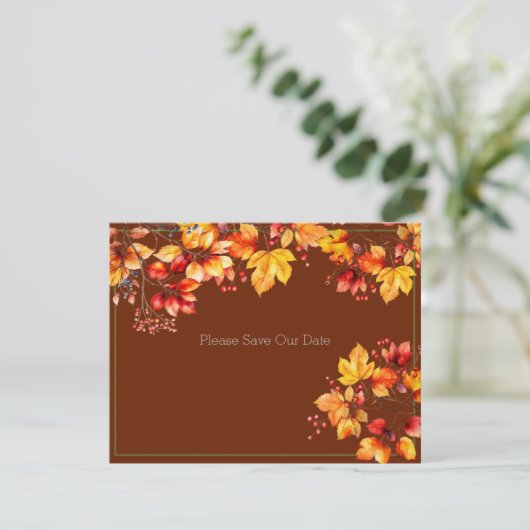 Mooie herfstbladeren en bessen Red onze afspraak RSVP Kaartje (Staand voorkant)