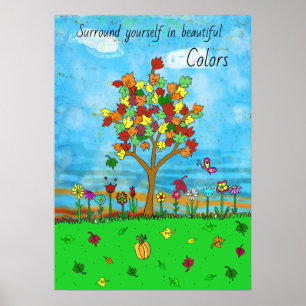 Mooie Herfstbladeren Herfst Boom Volkskunst Poster