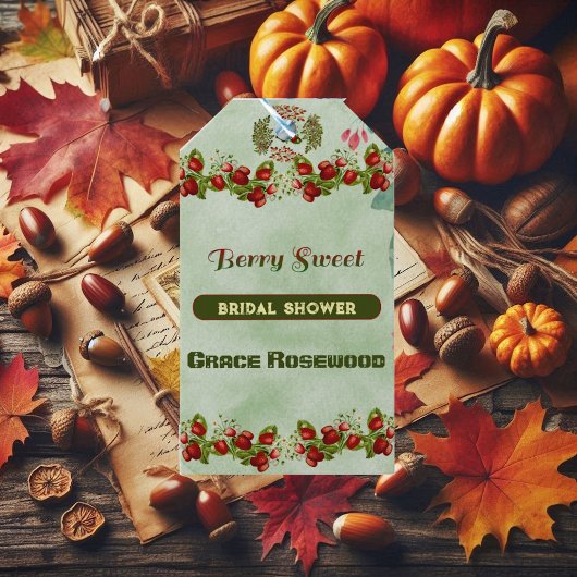 Mooie herfstbladeren, herfstbessen, zoete bruiloft cadeaulabel