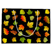 Mooie herfstbladeren op zwart groot cadeauzakje (Achterkant)