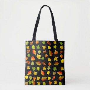 Mooie herfstbladeren op zwart tote bag