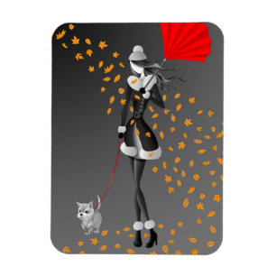 Mooie Herfstbladeren Winter Hond Wandelen Magneet