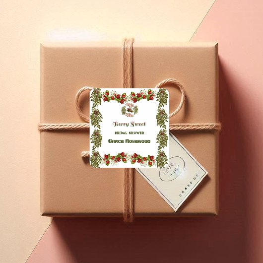 Mooie herfstbladeren zoete bruidsdouche met bessen vierkante sticker