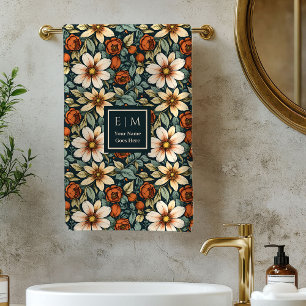 Mooie Herfstbloei Sage Terracotta Naam Bad Handdoe Handdoek