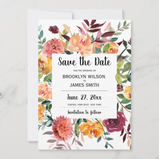 Mooie herfstbloemen bruiloft save the date-kaarten date (Voorkant)