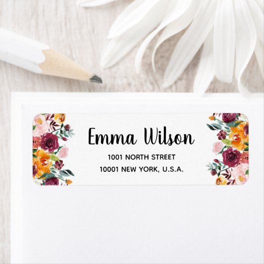 Mooie herfstbloemen retouradreslabels etiket (Insitu)