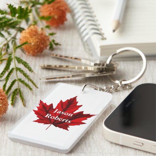 Mooie herfstesdoornblad sleutelhanger (Voorkant Rechts)