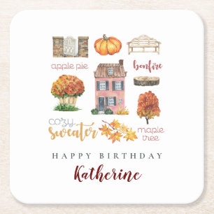 Mooie herfstfavorieten Rustic verjaardagsfeestje Kartonnen Onderzetters