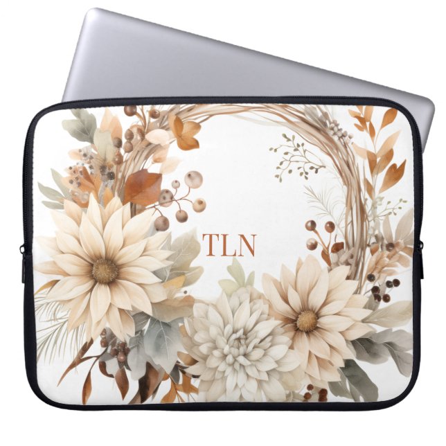 Mooie herfstkrans met initialen laptop sleeve (Voorkant)