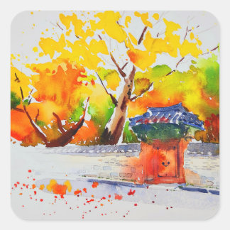Mooie herfstlandschap waterverf sticker