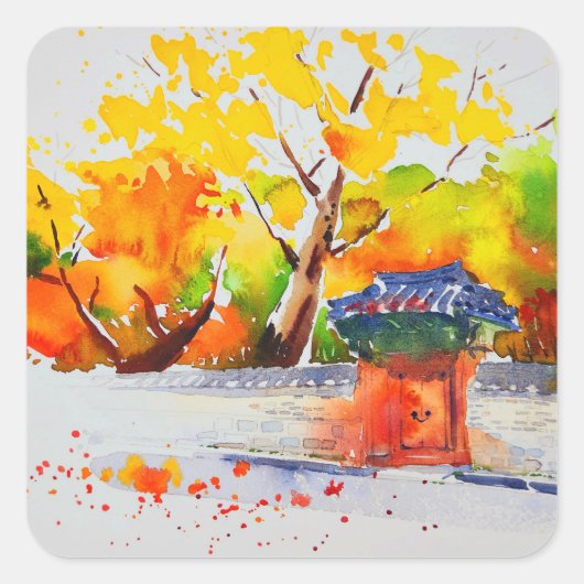 Mooie herfstlandschap waterverf sticker (Voorkant)