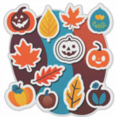 Mooie herfstpompoenen en bladeren seizoensgebonden sticker (Voorkant)