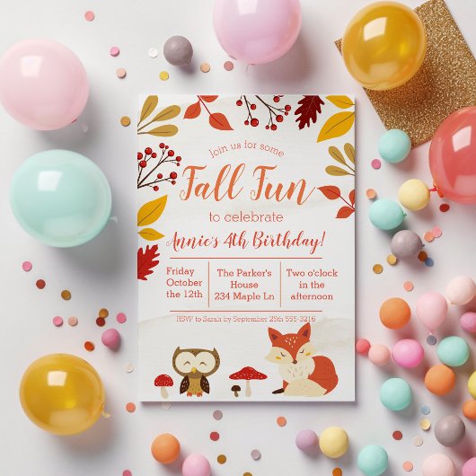 Mooie herfstpret bosdieren kinderverjaardag kaart